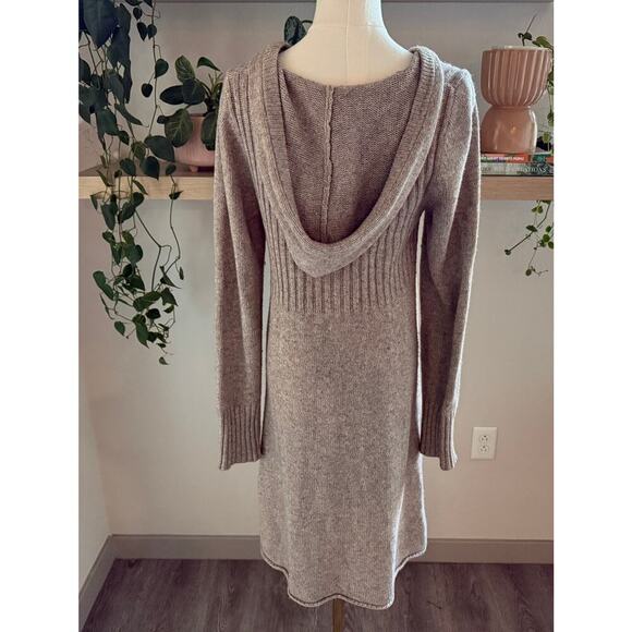 Old Navy Vintage Sweater Dress L Beige Cotton Wool Blend Hooded Pocket Retro Y2K - Picture 2 of 9